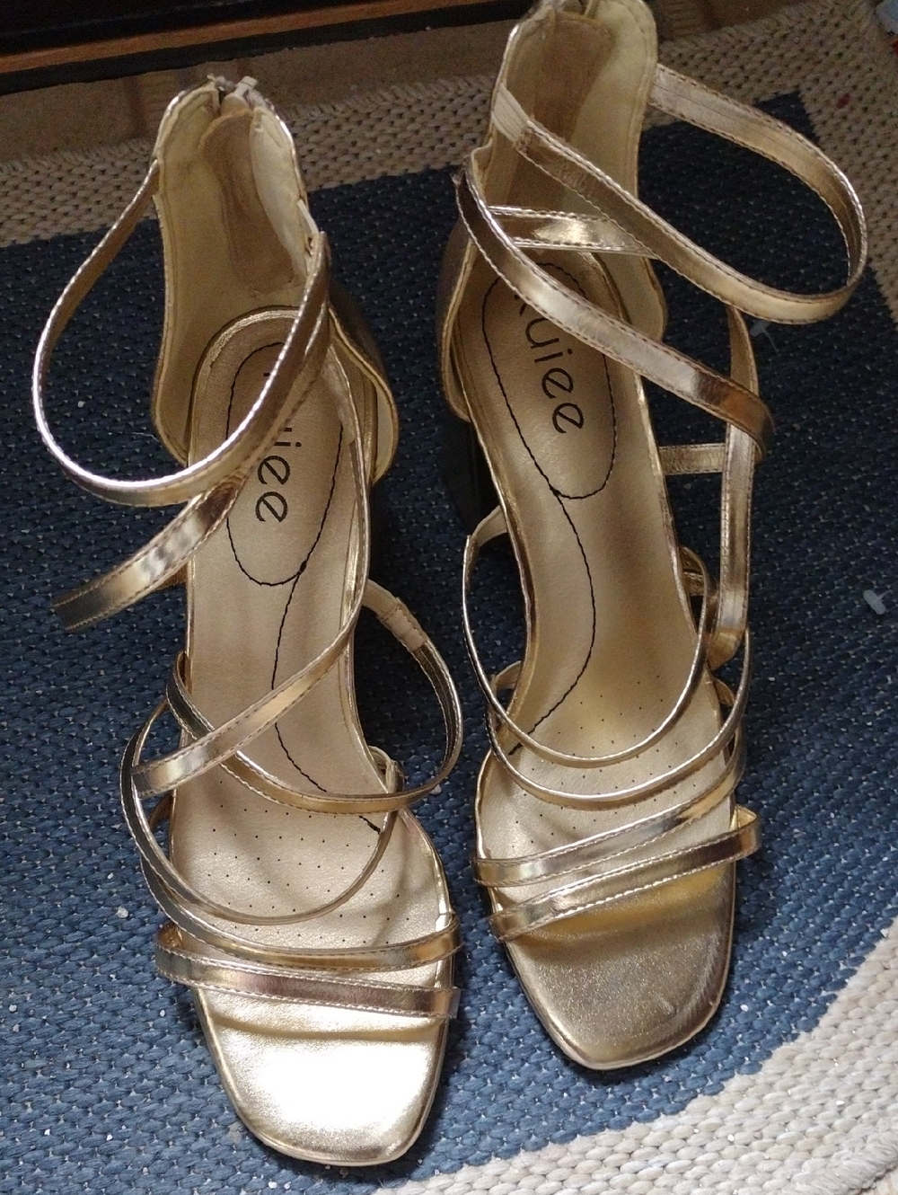 Gold Strappy High Heel Sandals by Ruiee